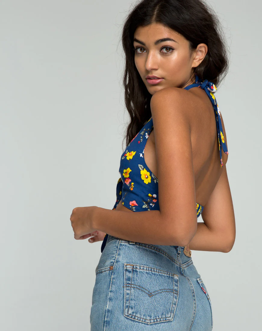 Meso Crop Top in Fleur Navy - Awmao