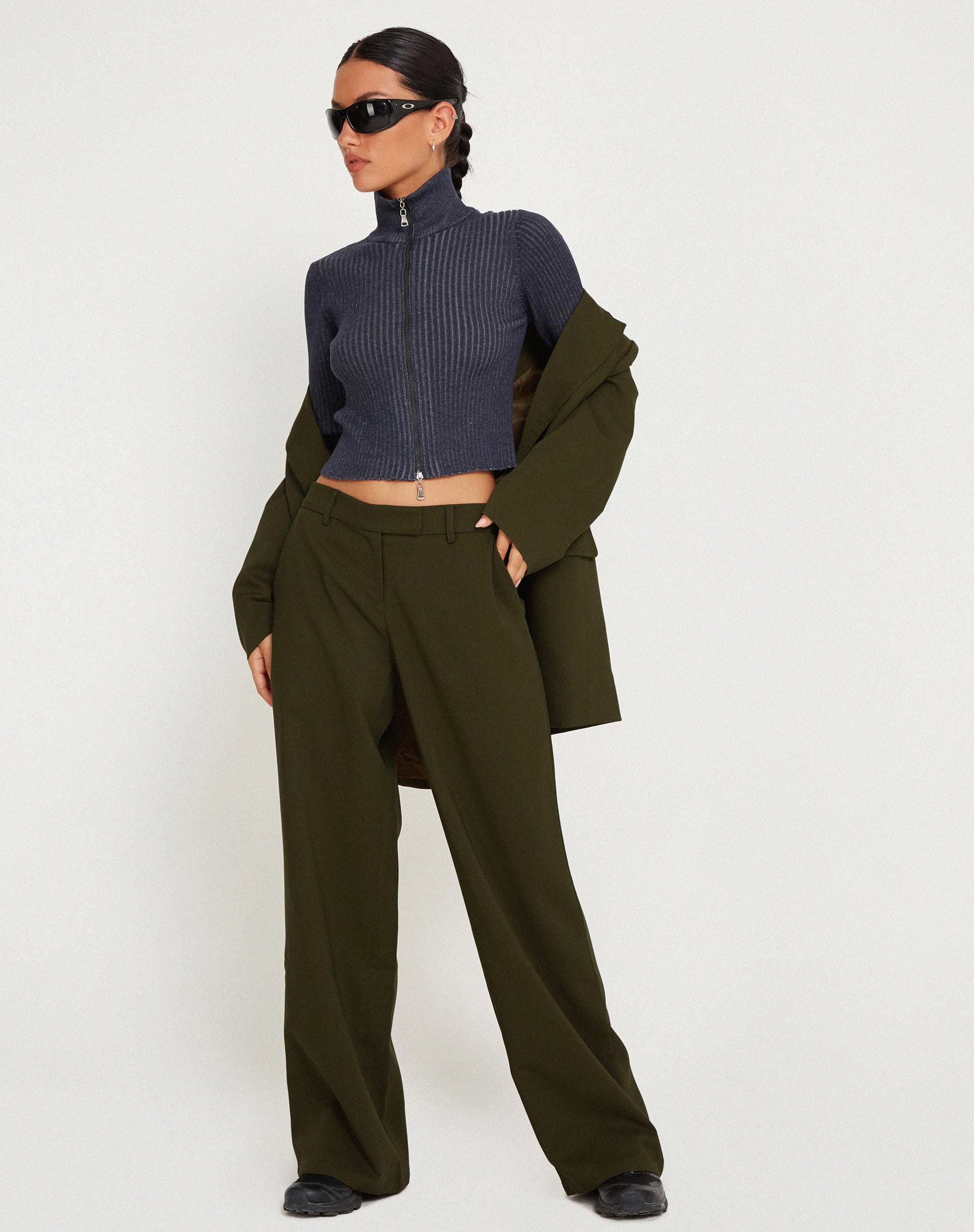 Jabba Wide Leg Trouser in Dark Khaki - Awmao