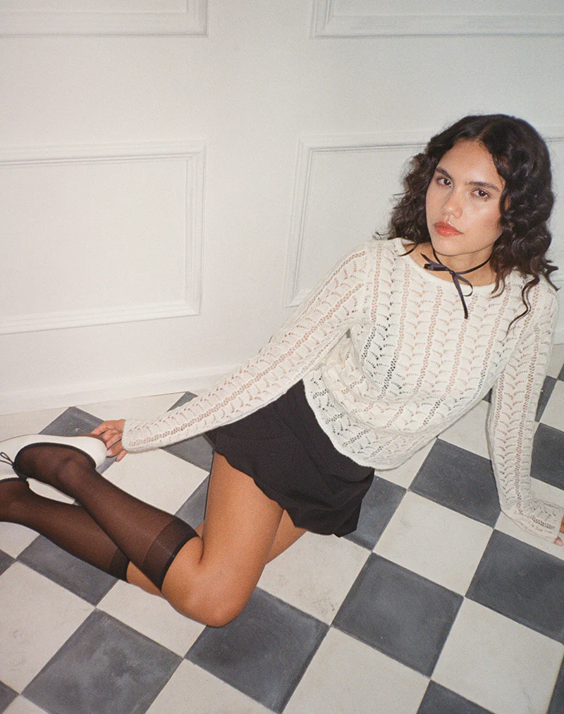 Venia Knitted Long Sleeve Top in Birch Cream - Awmao