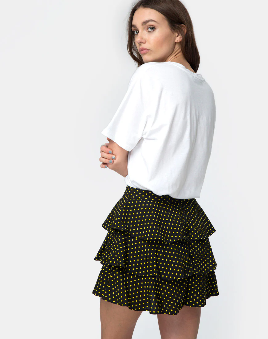 Casseyette Skirt in Yellow and Black Polka Dot - Awmao