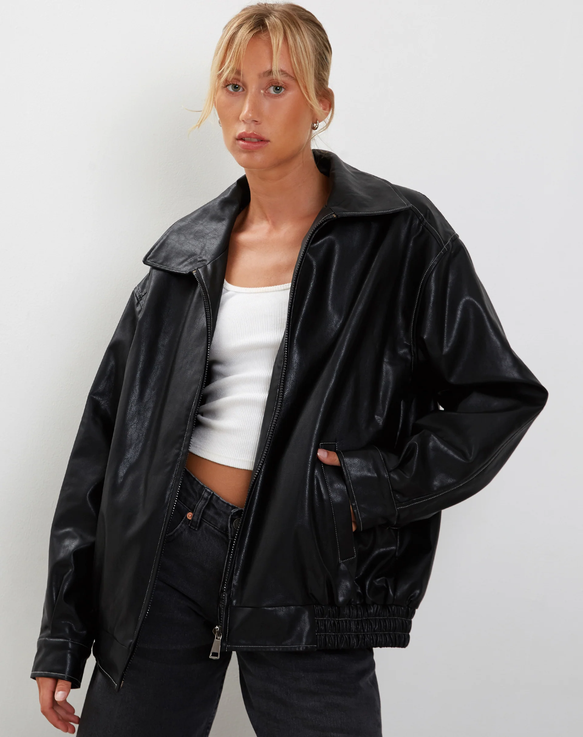Cavita Jacket in Black with Grey Top Stitch - Awmao