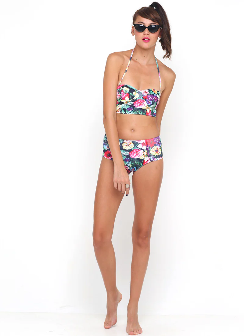 Motel Opal Midi Rise Bikini Bottom in Cottage Garden - Awmao