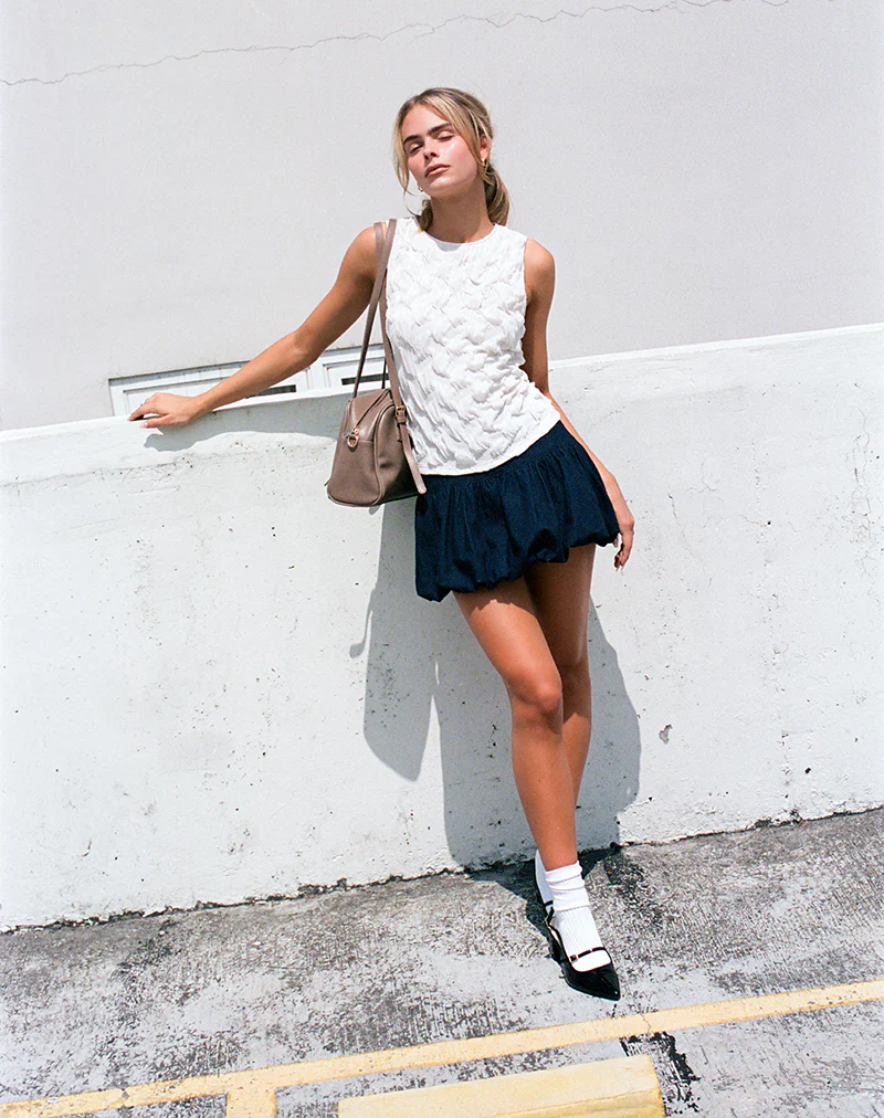 Sisila Puffball Mini Skirt in Chambray Indigo - Awmao