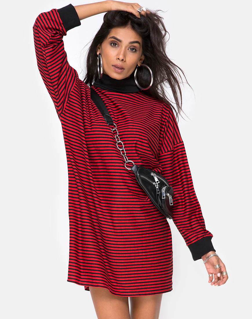 Losha Sweatshirt in Mini Stripe Red and Black - Awmao