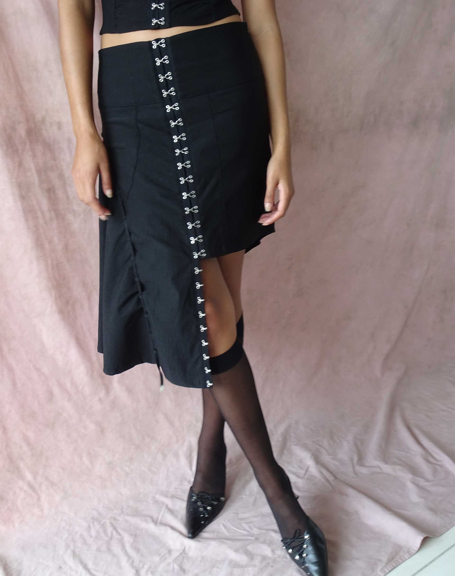 Carlisia Asymmetrical Midi Skirt in Black - Awmao