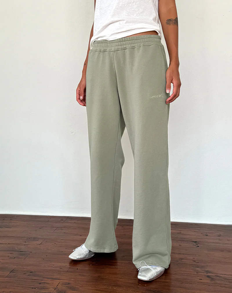 Loose Jogger in London Fog with Ivory 'MOTEL' Embroidery - Awmao