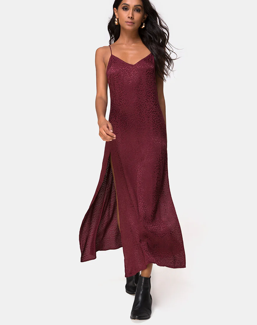 Hime Dress in Satin Cheetah Burgundy - Awmao
