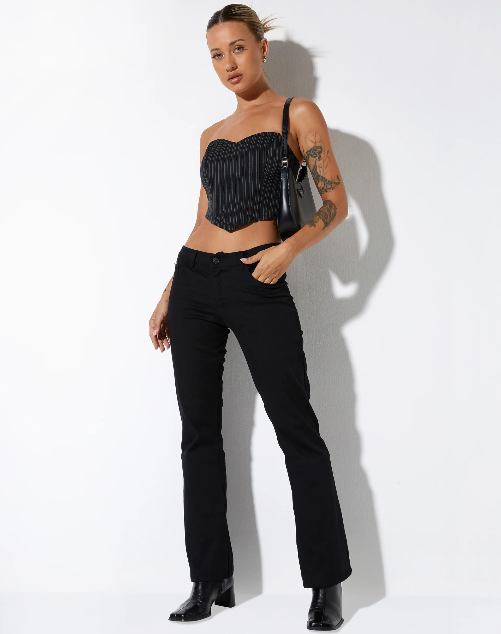 Naima Corset Top in Pinstripe Black - Awmao