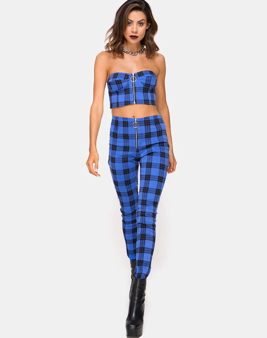 Jolim Tapered Trouser in Tartan Blue - Awmao