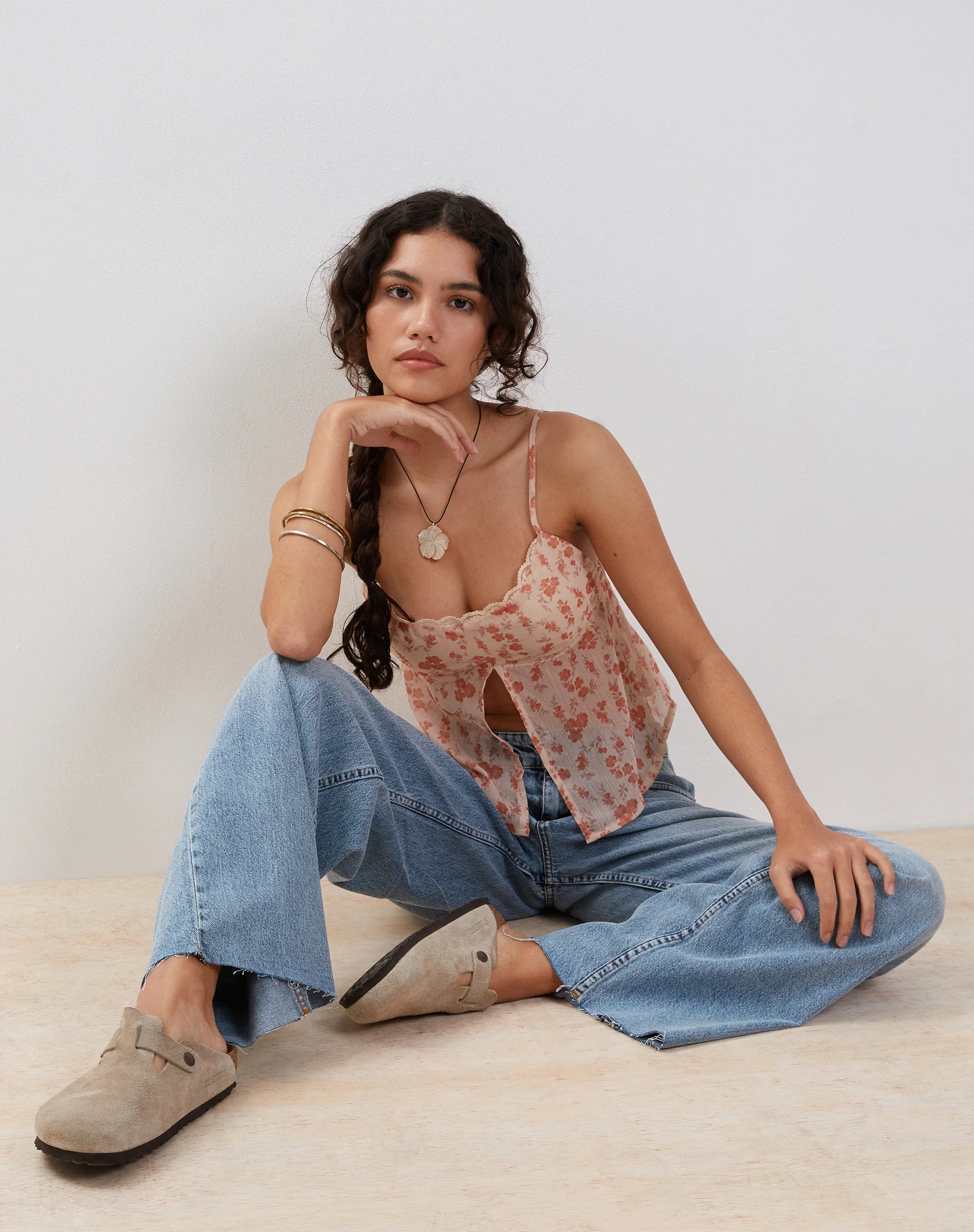 Slavina Cami Butterfly Top in Peach Cherry Blossom - Awmao
