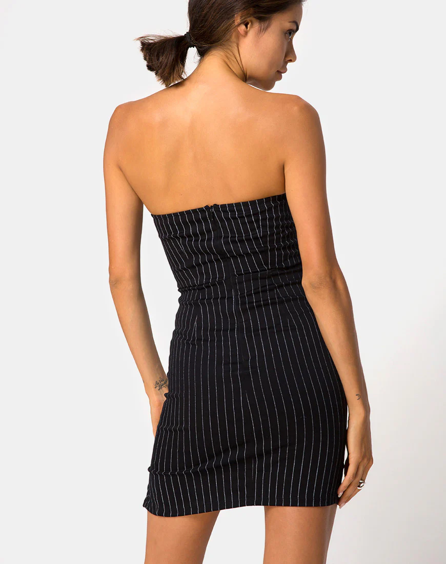 Luveries Dress in Pinstripe Black - Awmao