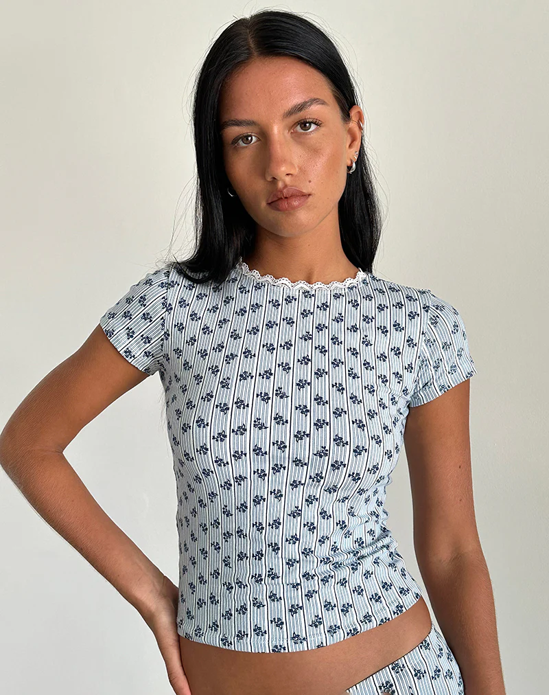 Zagy Tee in Floral Stripe - Awmao