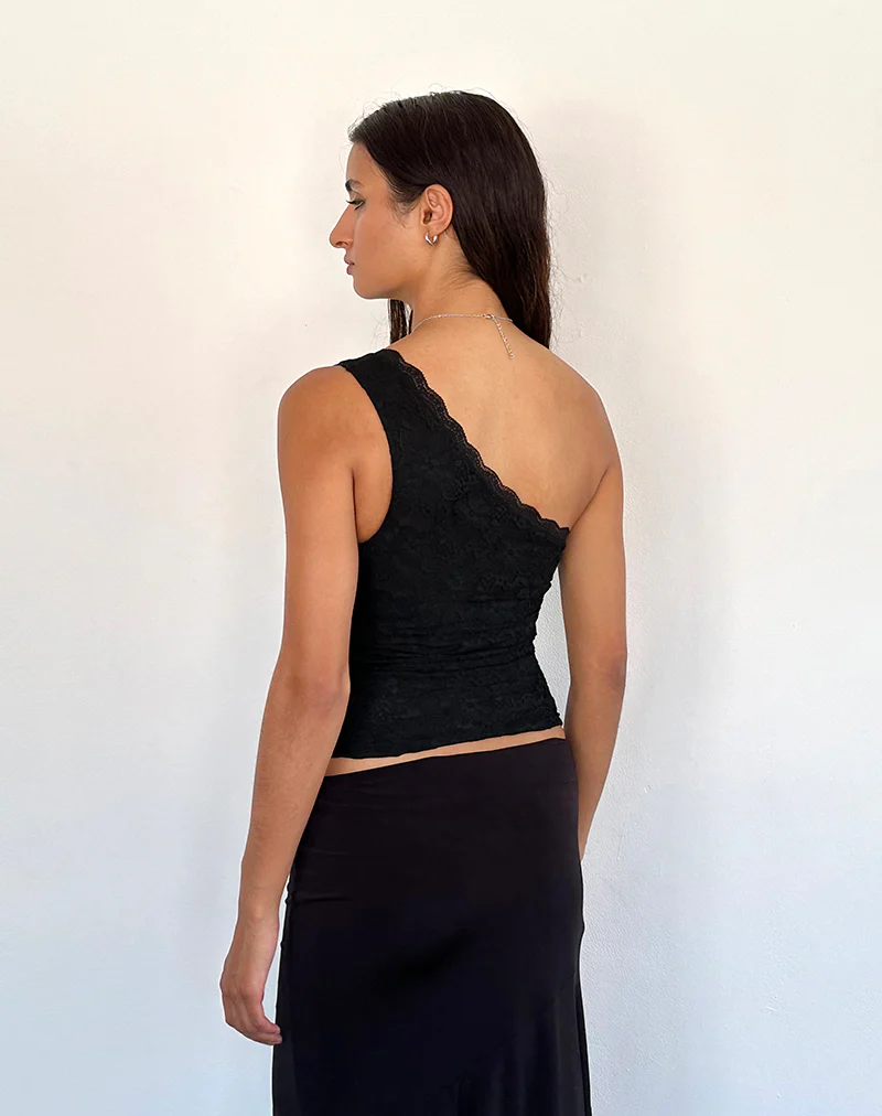 Moira One Shoulder Lace Top in Black - Awmao
