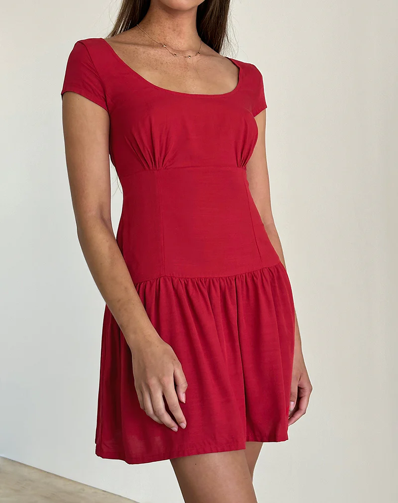 Ohayo Mini Dress in Adrenaline Red - Awmao
