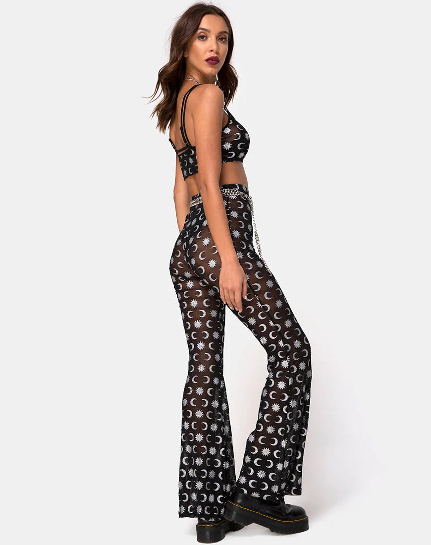 Herlom Flare Trouser in Over the Moon Black with Glitter - Awmao