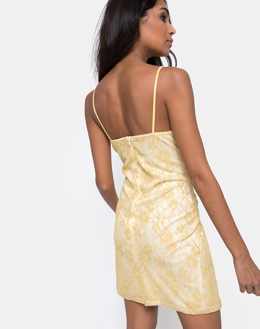 Kula Dress in Pastel Lace Lemon - Awmao