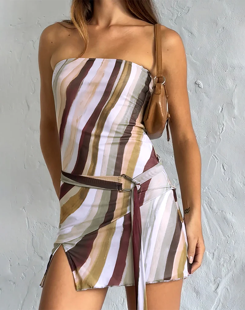 Kevsra Bandeau Mini Dress in Mesh Wiggle Sunset - Awmao
