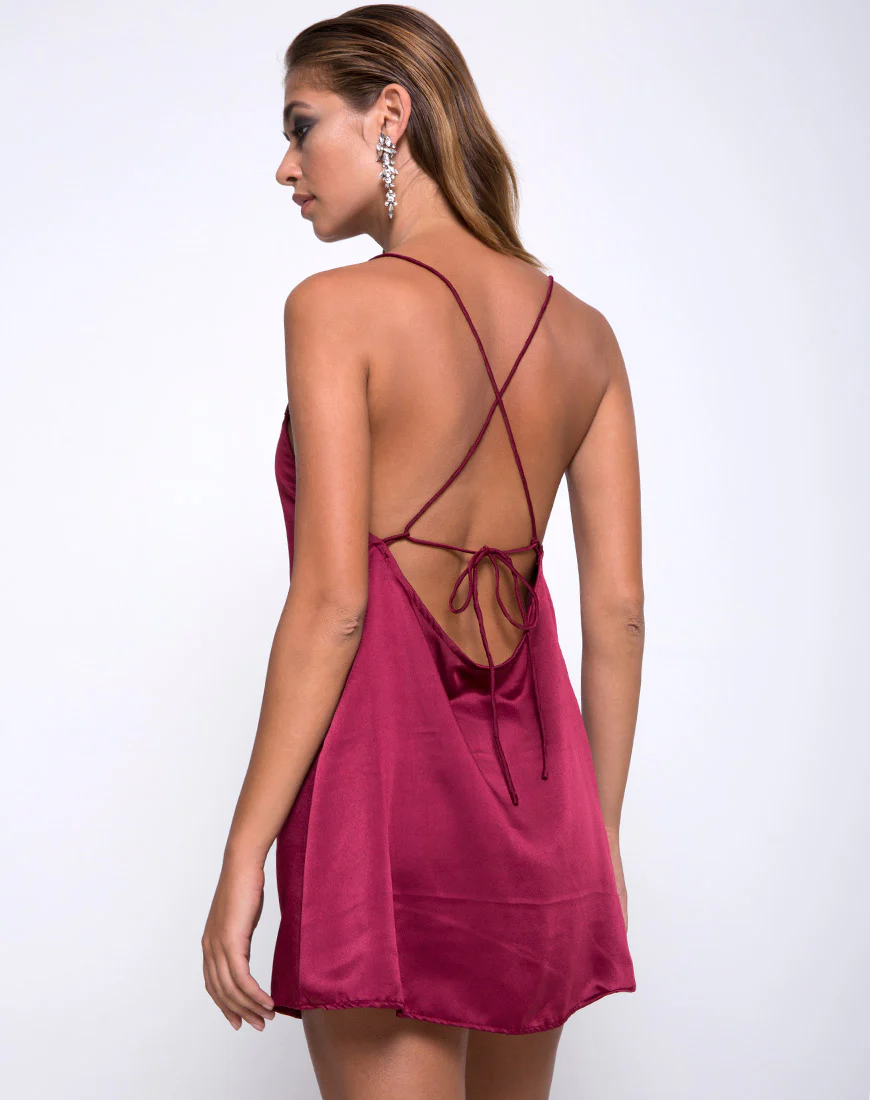 Lucille Slip Dress in Burgundy - Awmao