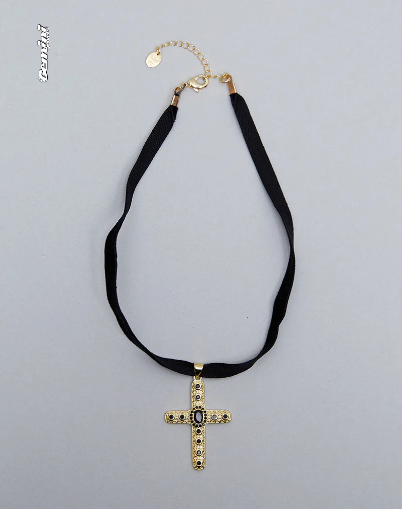 Brooklyn Cross Choker Necklace by Gemini Jewels - Awmao
