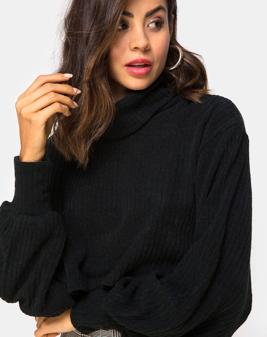 Nizer High Neck Jumper in Black - Awmao