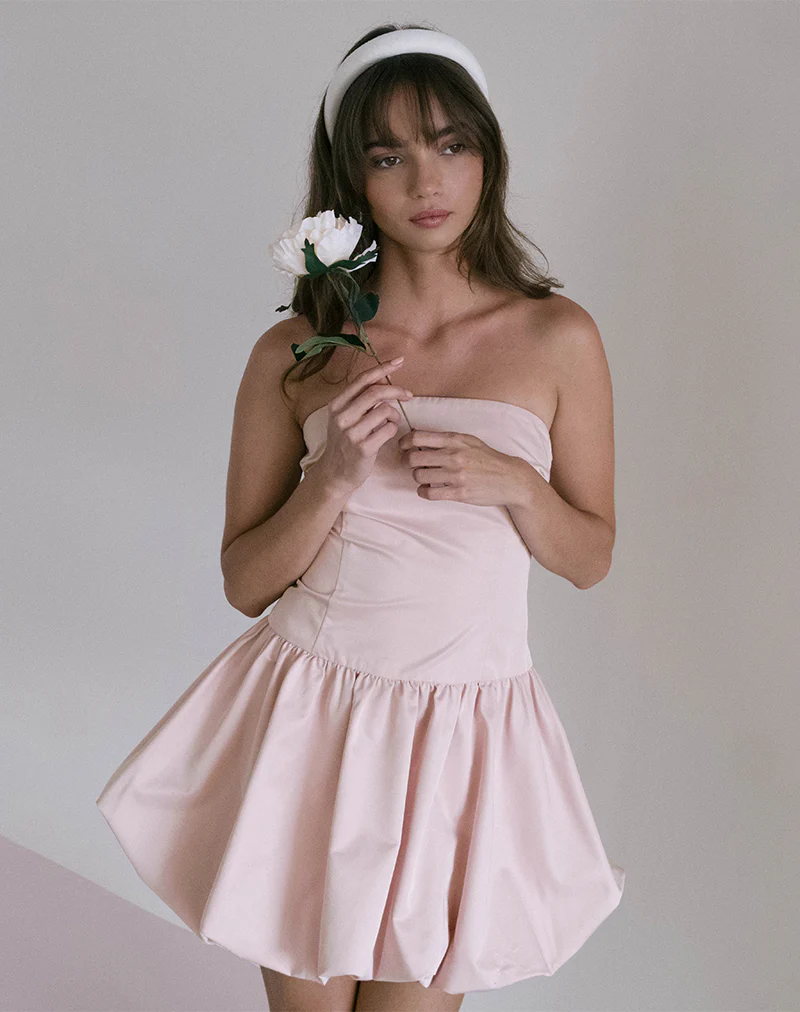 Krayofa Puffball Mini Dress in Baby Pink - Awmao