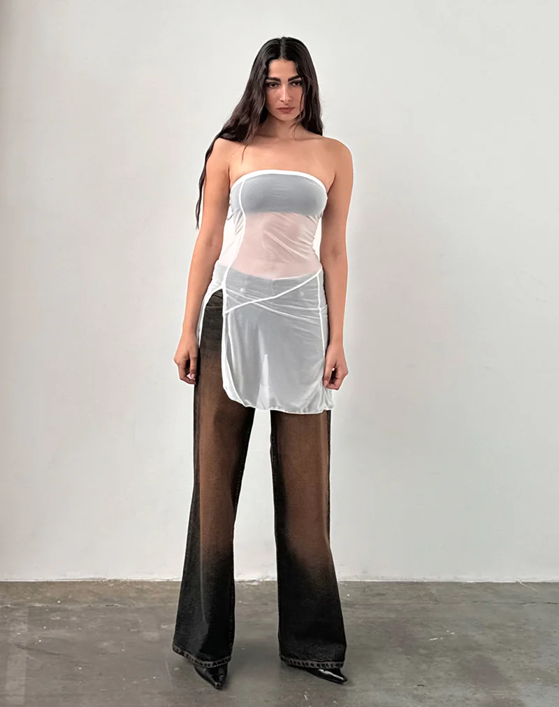 Gretchen Bandeau Mini Dress in Sheer Cream - Awmao