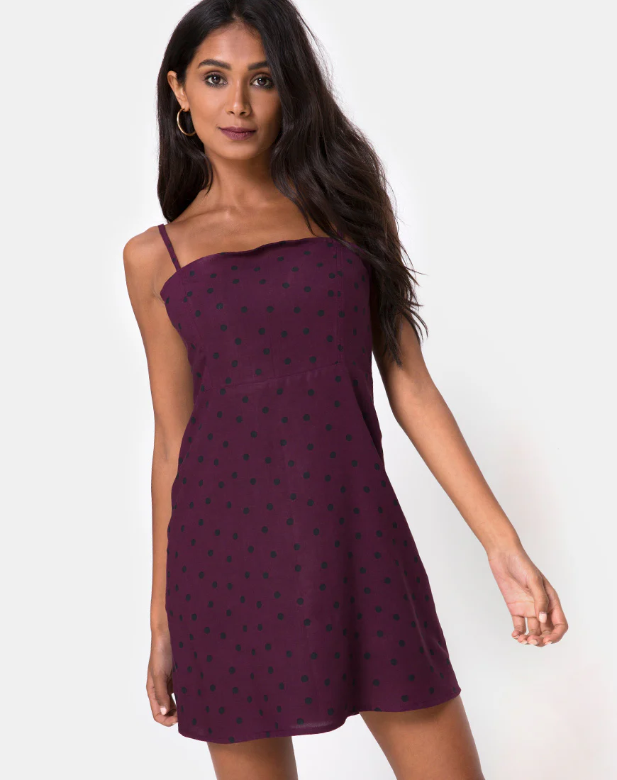 Boyasly Slip Dress in Skater Polka Wine - Awmao