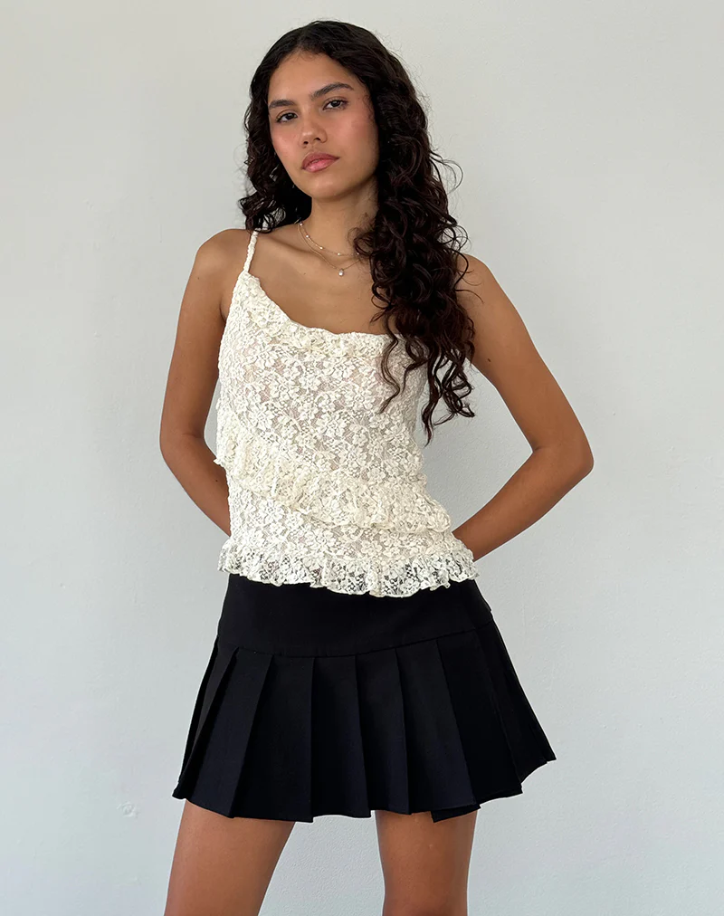 Octavia Asymmetric Cami Top in Lace Ivory - Awmao