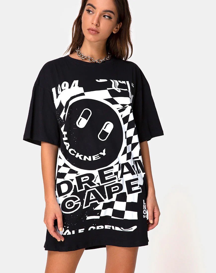 Sunny Kiss Tee in Black with White Dream Scape - Awmao