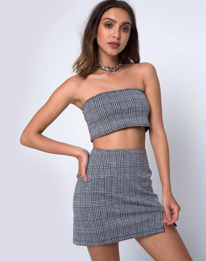 Dina Mini Skirt in Charles Check Grey - Awmao