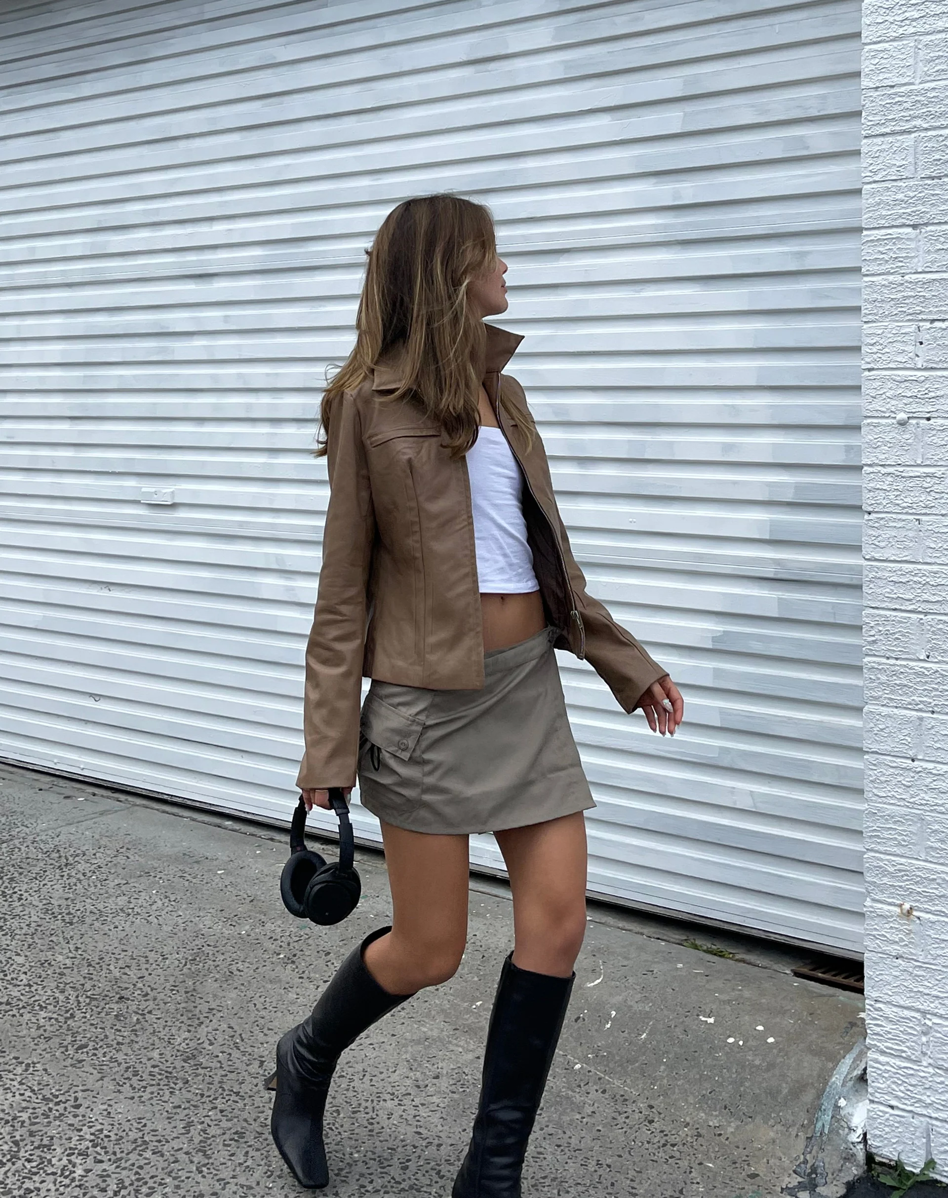 Zephyr Mini Cargo Skirt in Cotton Drill Taupe - Awmao