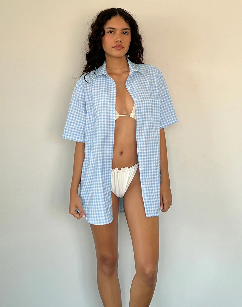 Smith Oversized Shirt in Blue Gingham - Awmao