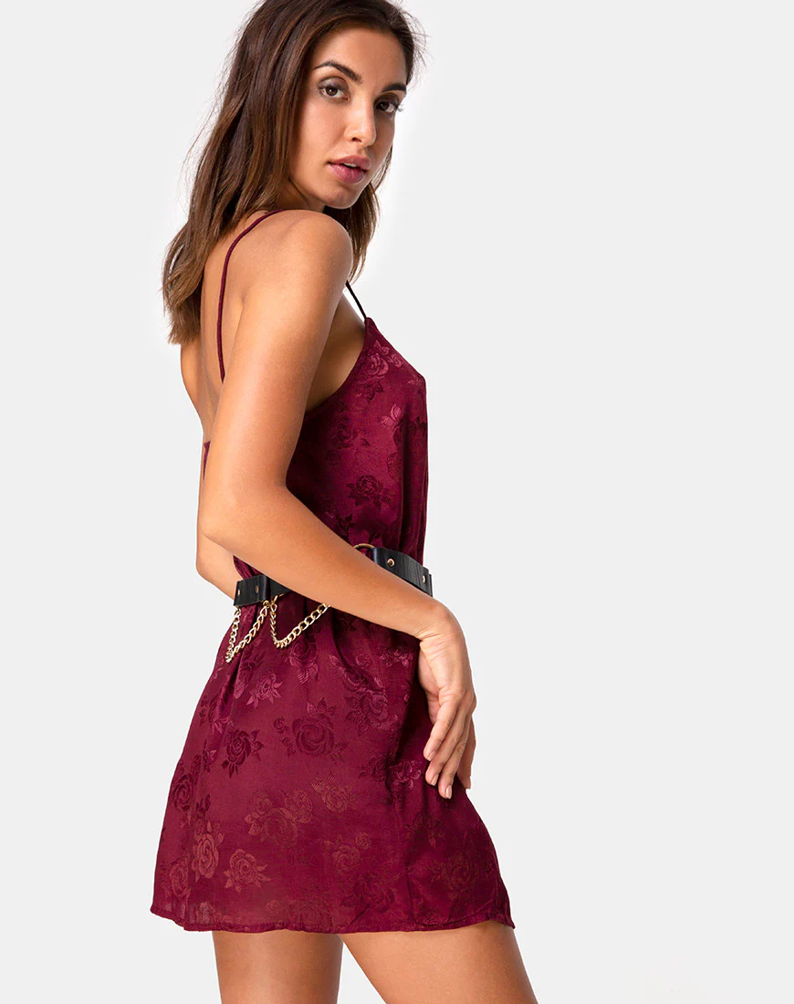 Datista Slip Dress in Satin Rose Burgundy - Awmao