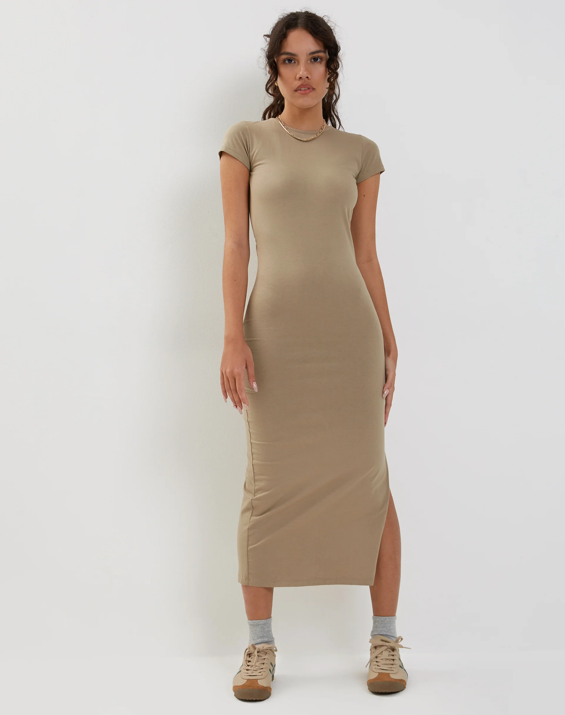 Kasor Open Back Midi Dress in London Fog - Awmao