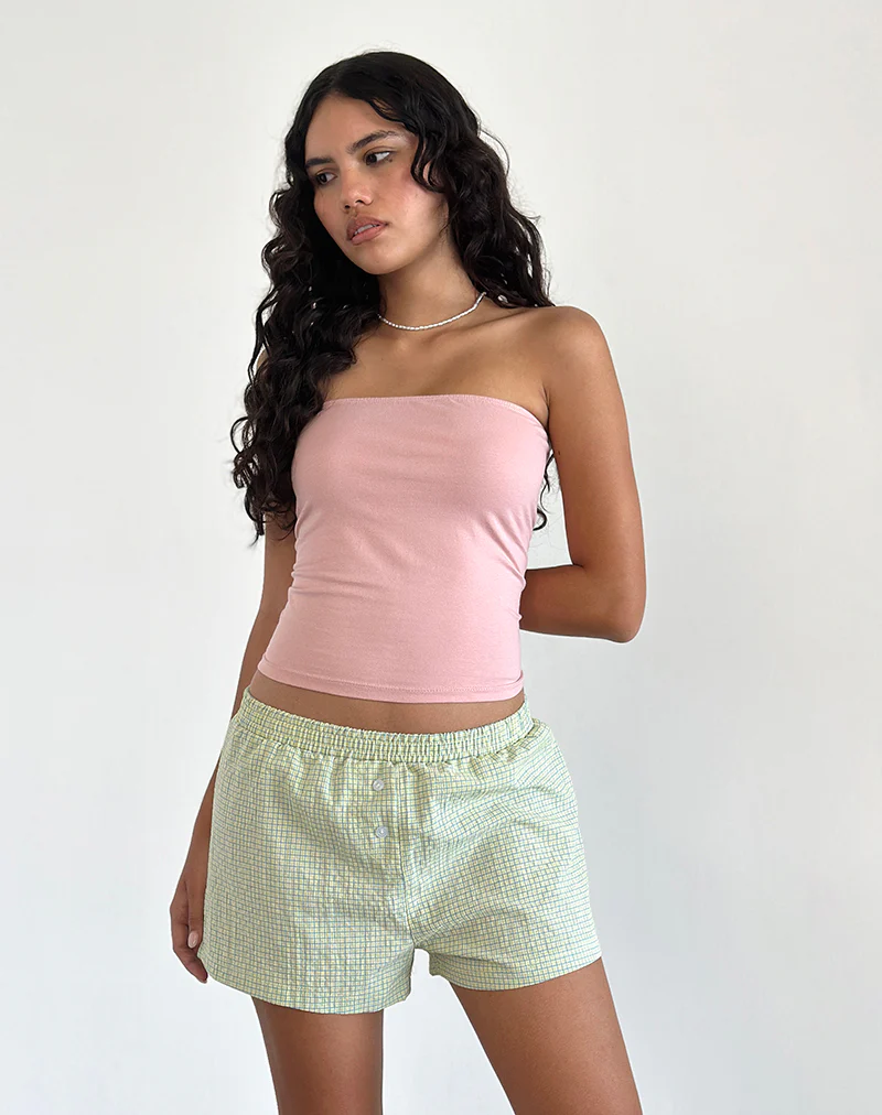 Voir Short in Poplin Gingham Yellow and Blue - Awmao