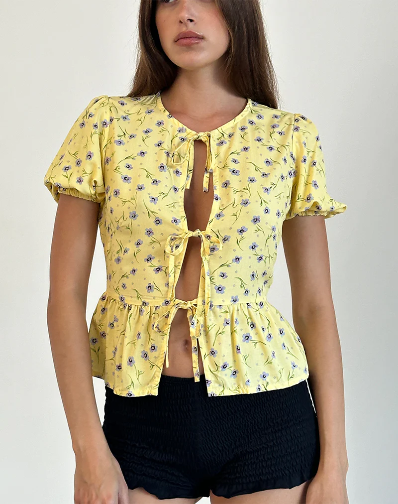 Ajasi Blouse in Wild Flower Lemon Drop - Awmao