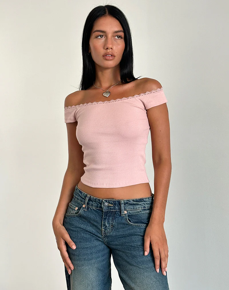 Chacha Top in Rib Lace Pink Lady - Awmao