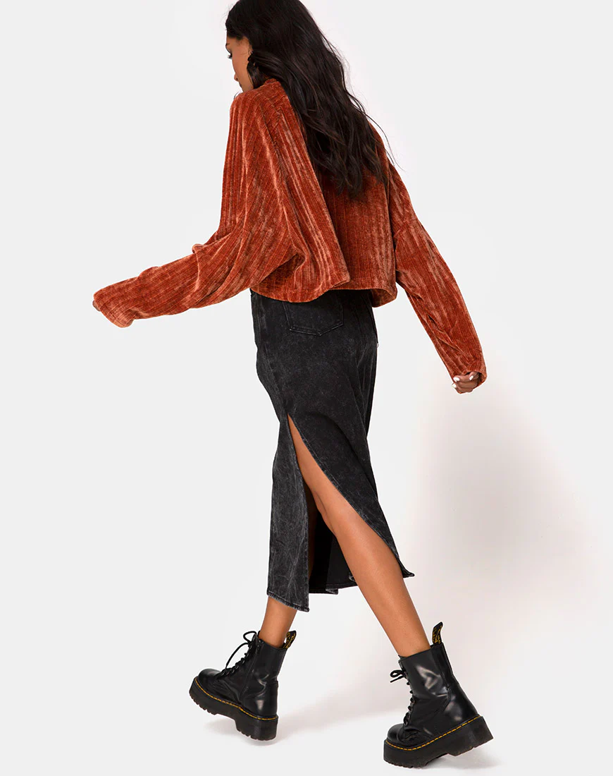 Evie Cropped Sweater in Rust Chenille - Awmao