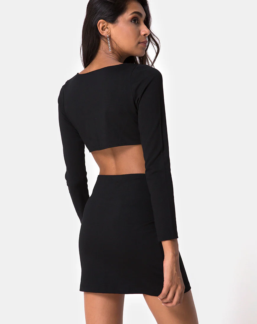 Tashi Bodycon Dress in Black with Diamante Ring Black - Awmao