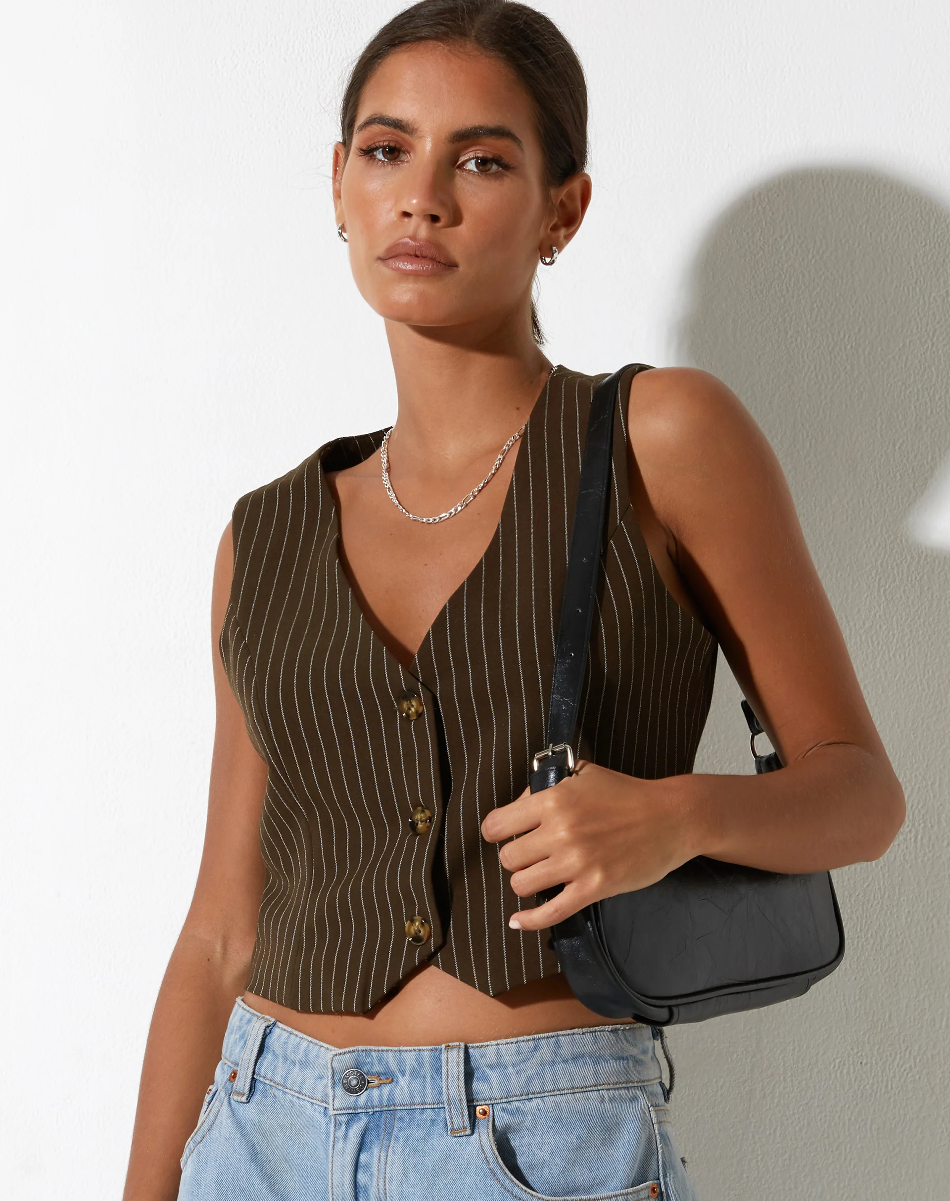 Safar Vest in Pinstripe Brown - Awmao