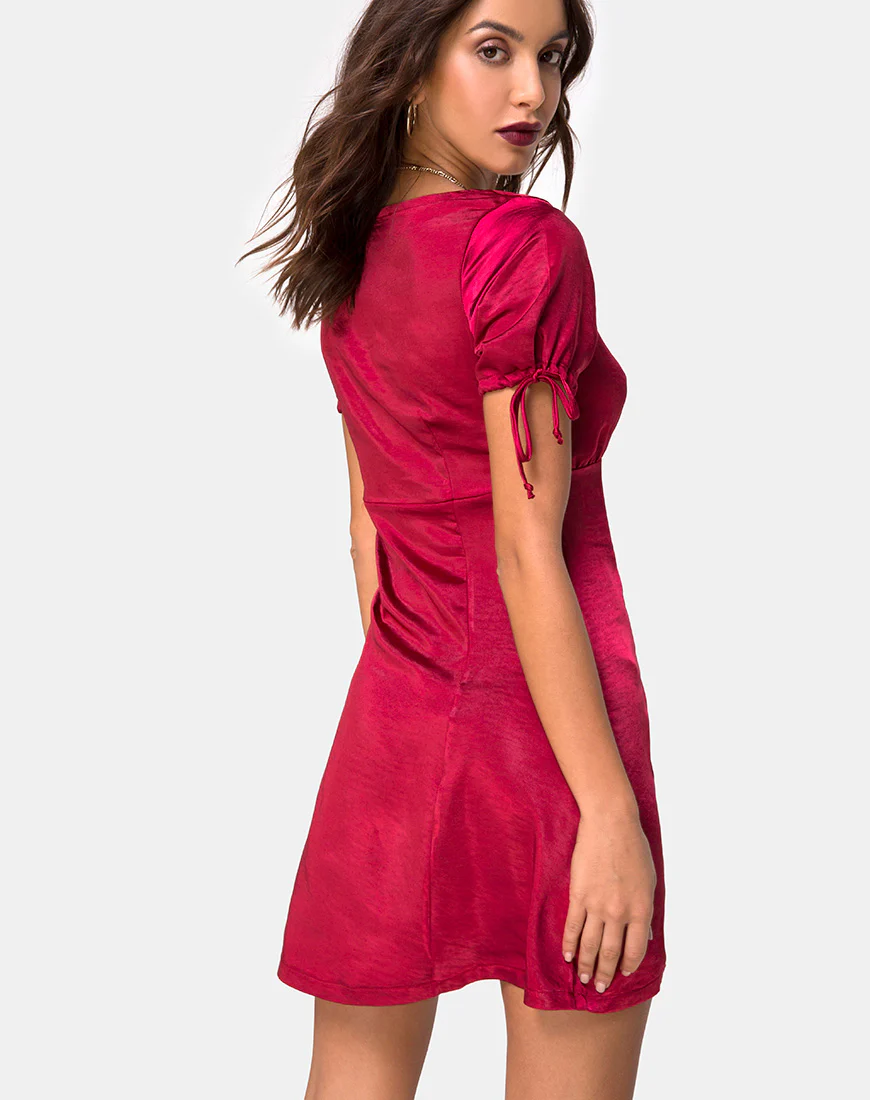 Guenette Dress in Satin Cherry - Awmao