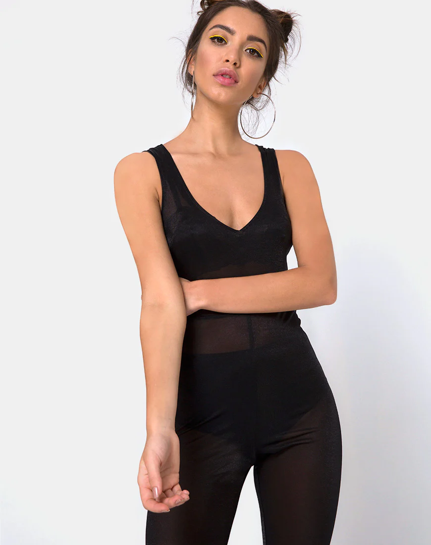 Devile Unitard in Sheer Mesh Black - Awmao