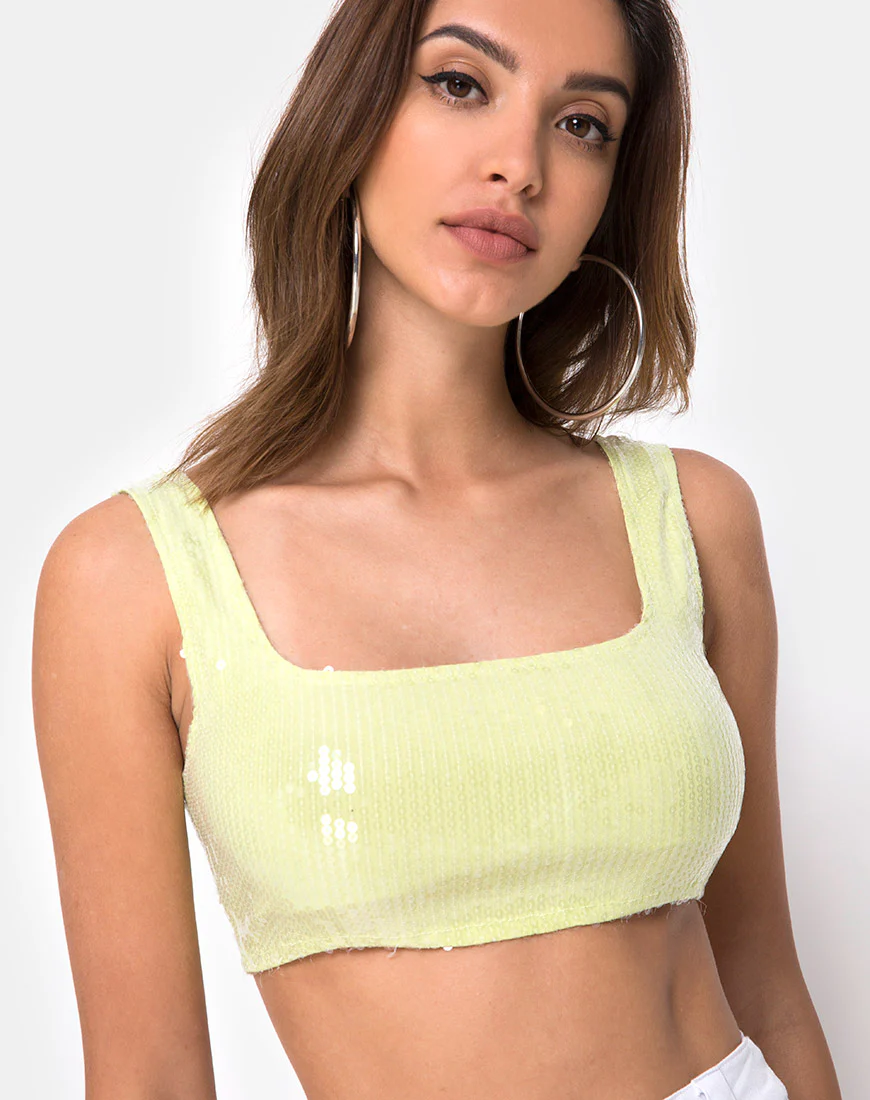 Kim Crop Top in Pistachio with Clear Sequin - Awmao