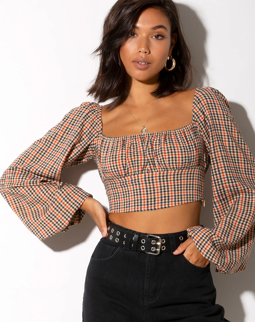 Irene Crop Top in Country Check - Awmao