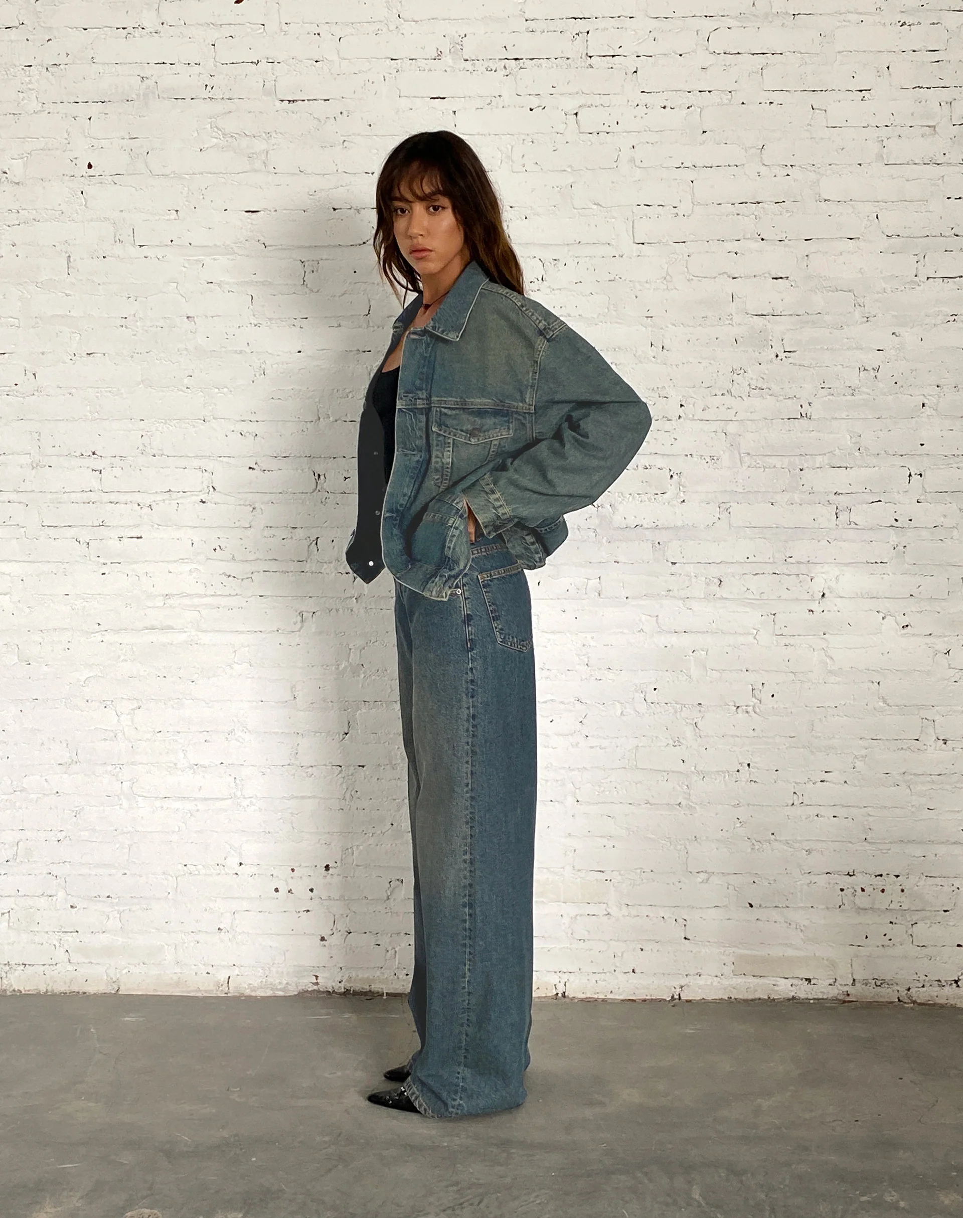 Oversized Denim Jacket in Brown Blue Acid - Awmao