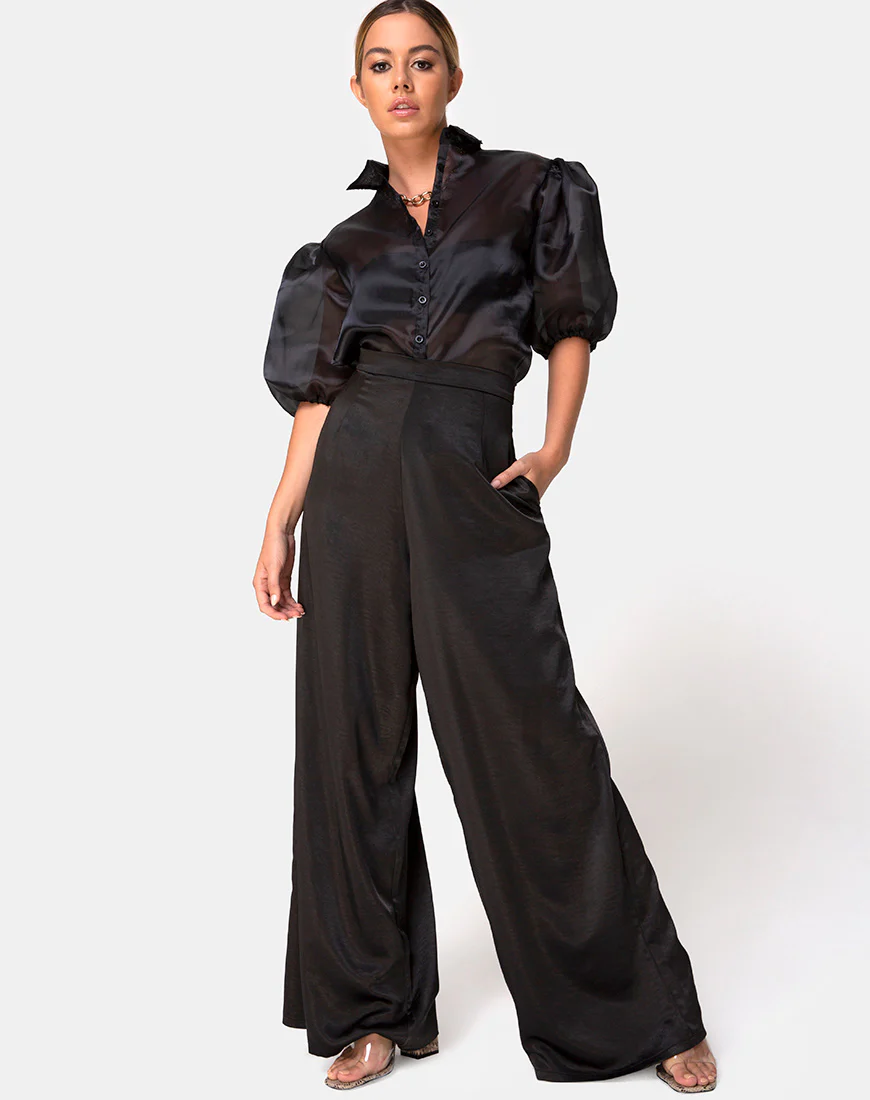 Mara Trouser in Satin Black - Awmao