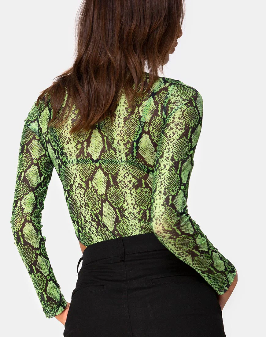Berani Bodice in Slime Lime Snake Mesh - Awmao