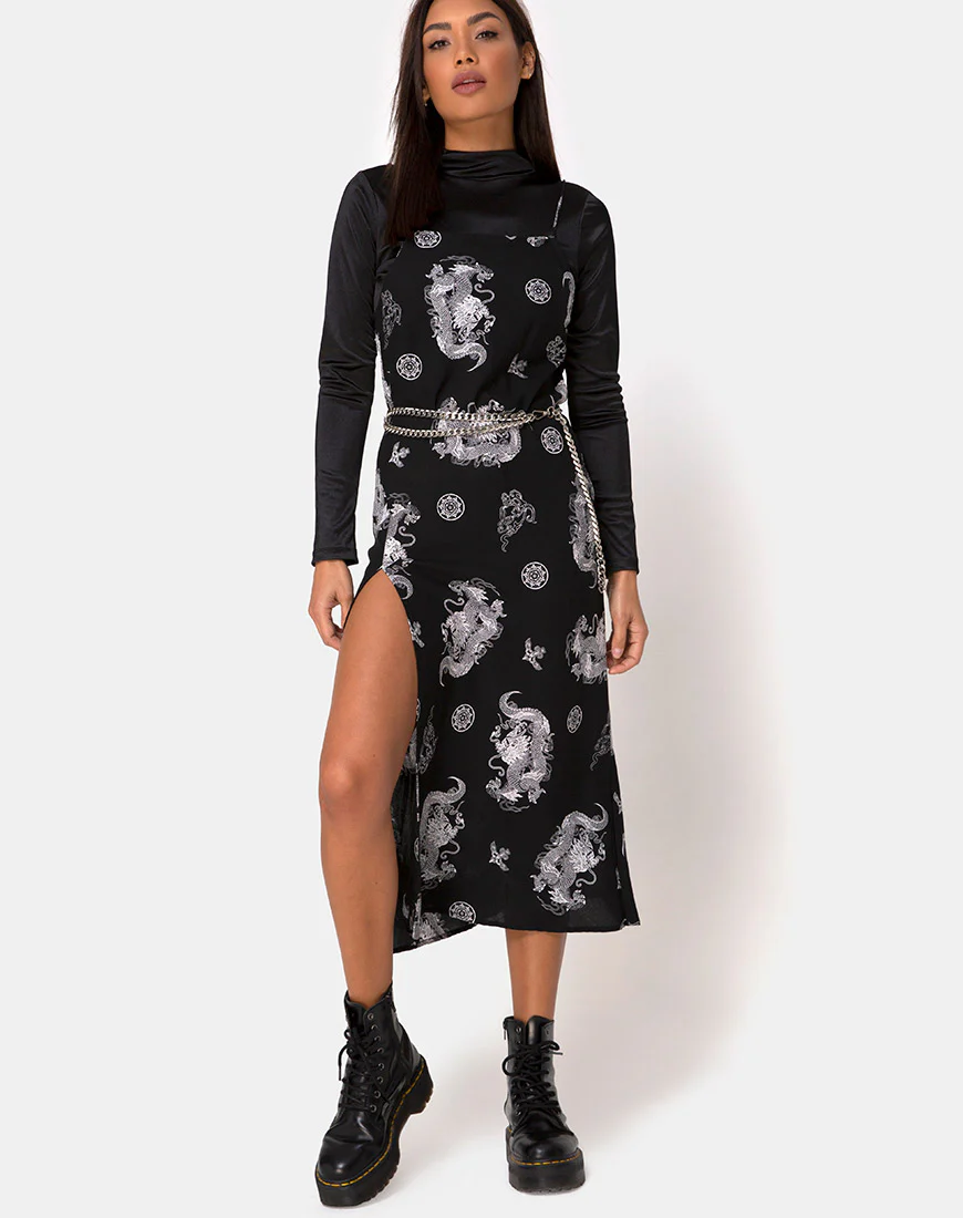 Quinty Maxi Dress in Dragon Black - Awmao