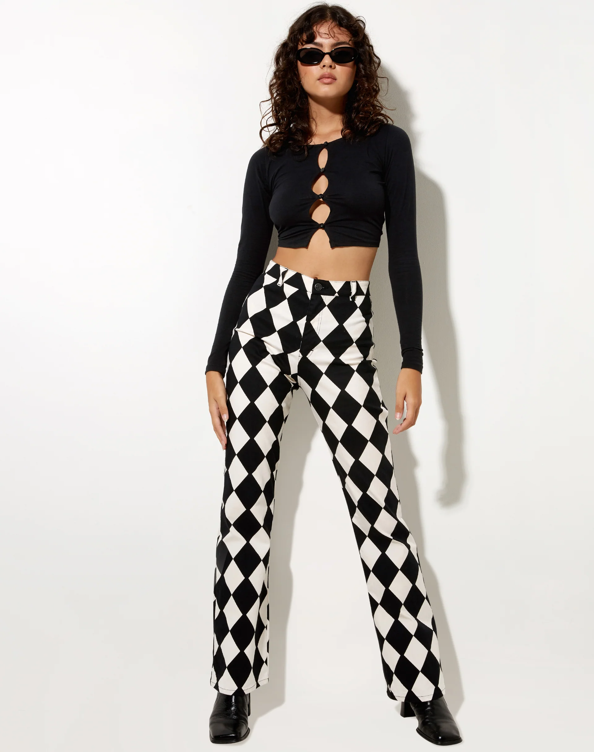 Zoven Flare Trouser in Harlequin Black and White - Awmao