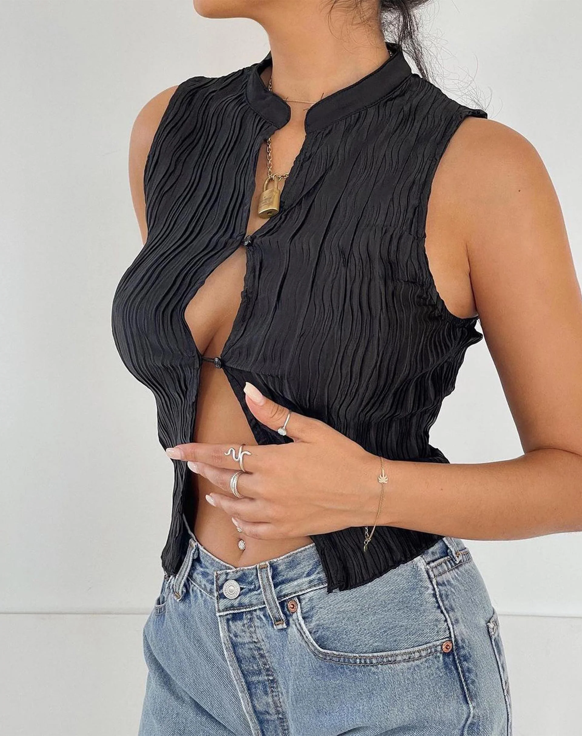 Inara Crop Top in Crinkle Black - Awmao